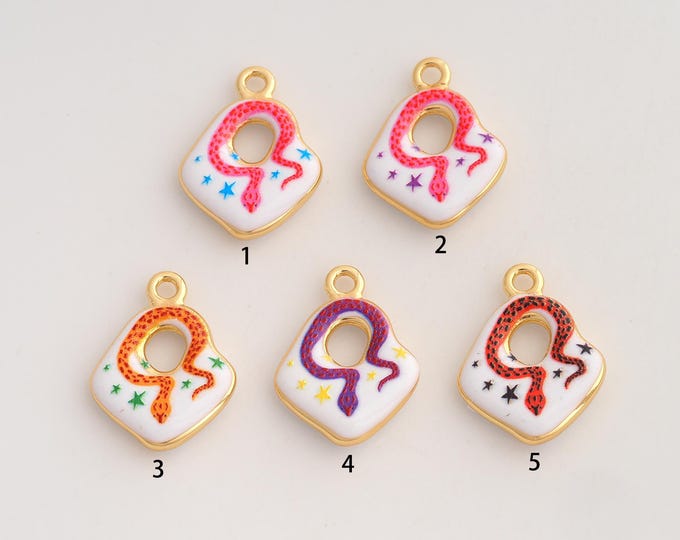 18K Gold Filled Snake Pendant,Enamel Animal Charms,Snake Charm DIY Jewelry Making Supply,23.3x18x4.2mm