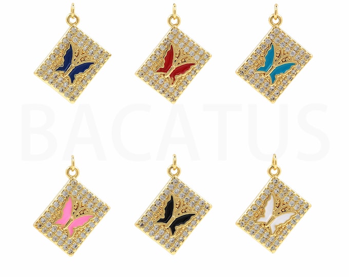 18K Gold Filled Butterfly Pendant,Gold Dainty CZ Butterfly Charms,Butterfly Charm Bracelet Necklace for DIY Jewelry Making Supply