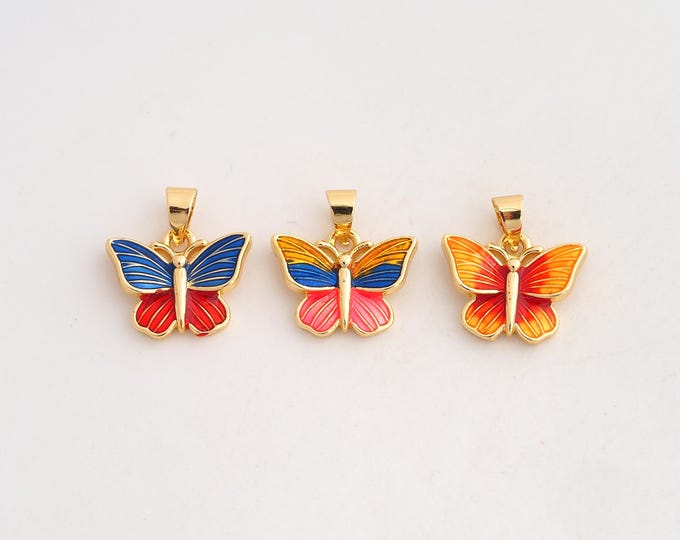 18K Gold Filled Butterfly Charm,Dainty Enamel Insect Pendant,Butterfly Pendant ,DIY Jewelry Supplies,15.6x14.5x3mm