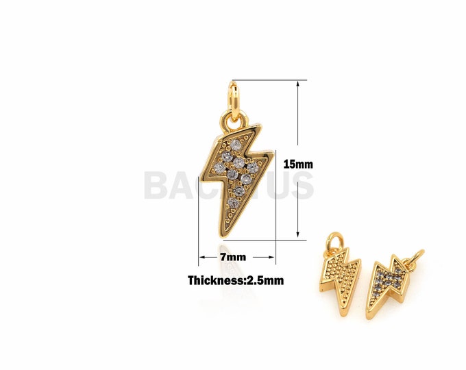 1PCS 18K Gold Plated Men's Hip Hop Lightning Pendant Necklace Shiny Hip Hop Necklace Men's Women's Jewelry CZ Charm 15x7x2.5mm