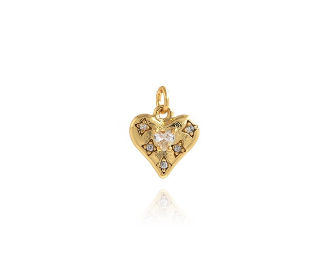 Heart Pendant,18K Gold Filled Love Necklace, Micropavé CZ Heart Pendant, DIY jewelry Making Accessories,13.3x10x3.6mm