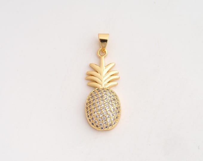 18K Gold Filled Pineapple Charm,Dainty Fruit Pendant,CZ Pineapple Pendant ,DIY Jewelry Supplies,32.6x11.4x4.8mm