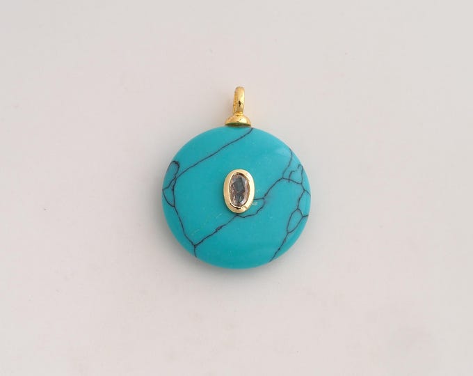 18K Gold Filled Natural Stone Charm,Dainty Energy Stone Pendant,Round Stone Pendant ,DIY Jewelry Supplies,28x22x7.2mm