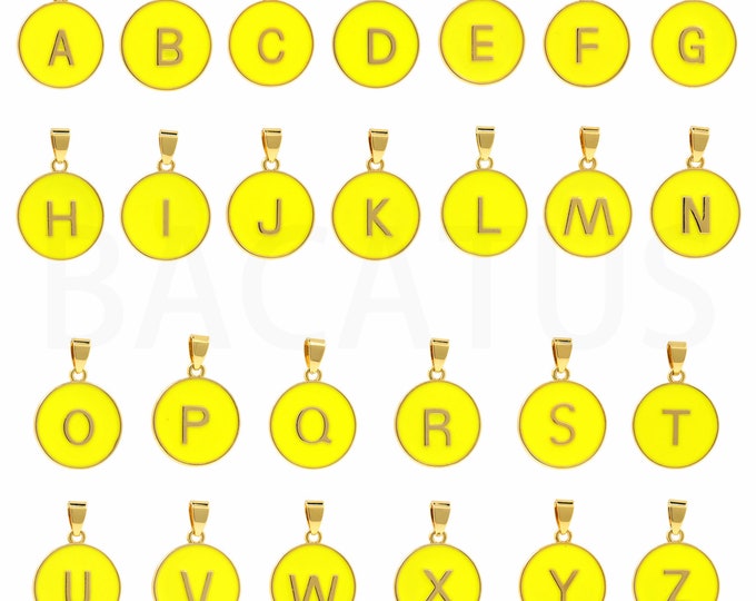 18K Gold Filled A to Z Alphabet Pendant,Gold Dainty Initial Charms,Enamel letter Charm Bracelet Necklace for DIY Jewelry Making Supply