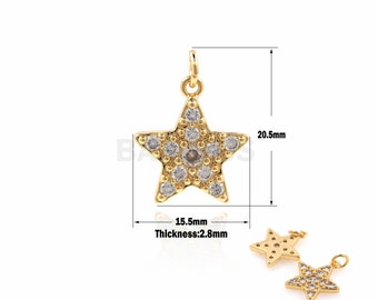 1PCS Cubic Zirconia Star Necklace，CZ Star Charm ，Gold Plated North Star Jewelry Findings 20.5x15.5x2.8mm