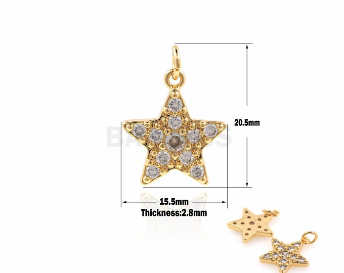1PCS Cubic Zirconia Star Necklace，CZ Star Charm ，Gold Plated North Star Jewelry Findings 20.5x15.5x2.8mm