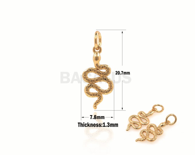 1PCS Gold Snake Pendant, Snake Pendant, Snake Jewelry, Brass Snake Necklace, Metal Snake Pendant 20.7x7.8x1.3mm