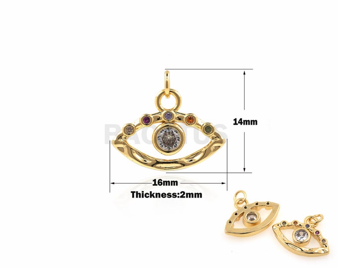 1PCS,Eye Pendant Suitable for Bracelets, Necklaces, Jewelry Products, Greek Eye Charm, Micro-Pave 18K Gold Filled Eye Jewelry 14x16x2mm
