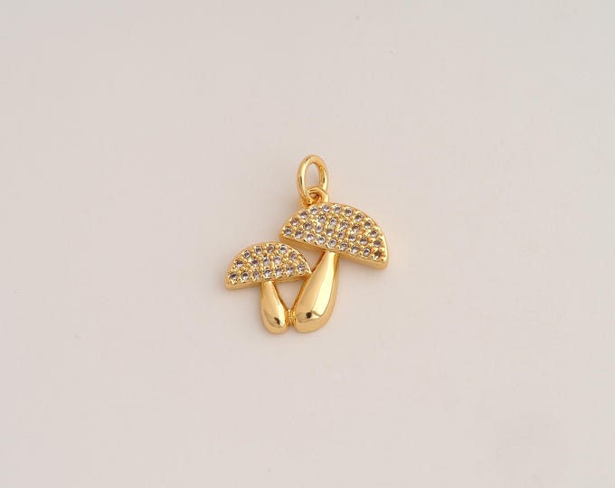 18K Gold Filled Mushroom Charm,Dainty Mushroom Pendant,CZ Mushroom Pendant ,DIY Jewelry Supplies,19x17x2.5mm