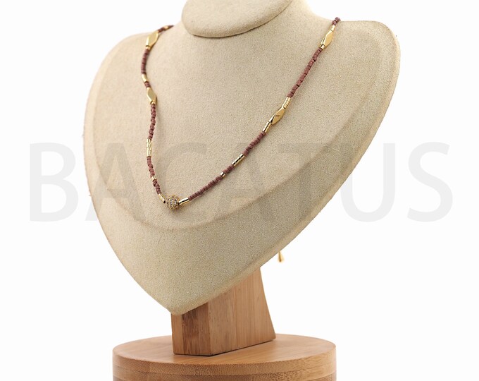 Micropavé CZ Gold Pendant Necklace, Gemstone Necklace, Fashion Necklace, 18K Gold Filled Round Pendant Necklace, Pearl Necklace, 42cm