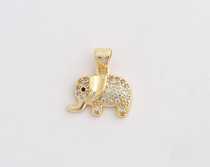 18K Gold Filled Elephant Pendant,Elephant Charm Bracelet Necklace for DIY Jewelry Making Supply,17x15.5x3.7mm