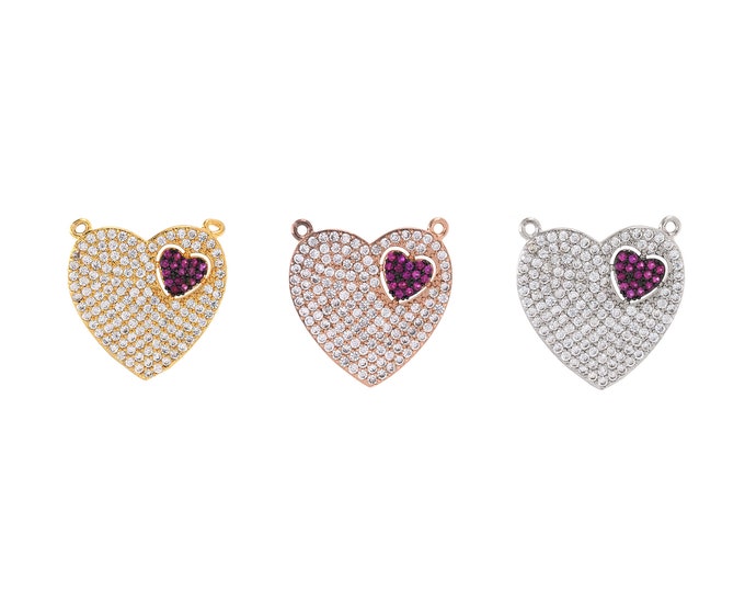 18K Gold Filled Heart Pendant,Gold Dainty Heart Charms,CZ Heart Charm Bracelet Necklace for DIY Jewelry Making Supply