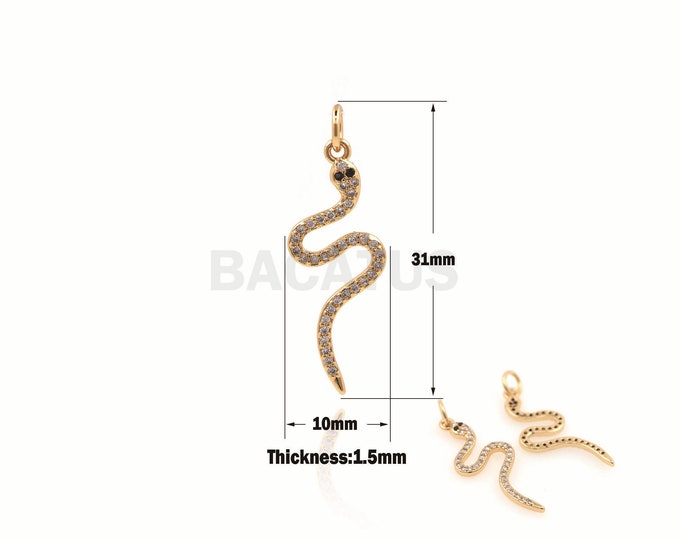 1PCS  Micro-Pave Snake Pendant, CZ Snake Necklace, Snake Charm, Snake Jewelry, Suitable For Jewelry Making Supplies 31x10x1.5mm