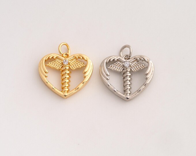 18K Gold Filled Heart Charm,Dainty Love Pendant,CZ Heart Pendant ,DIY Jewelry Supplies,18.7x17.7x3.8mm