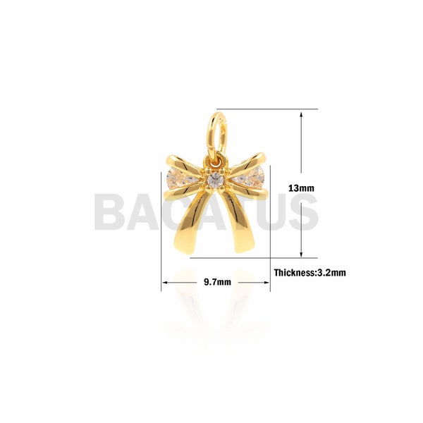 Pendente per papillon 1PCS CZ, ciondolo a fiocco micro-pavimentato, collana a prua, adatto per la produzione di gioielli 13x9.7x3.2mm