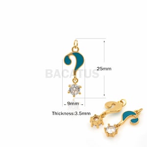 1PCS Question Mark Pendant 18K Gold-Plated Question Mark Jewelry Exquisite Necklace Enamel Necklace Cubic Zirconia Symbol Charm 25x9x3.5mm