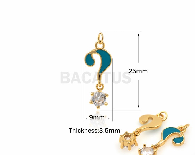 1PCS Question Mark Pendant 18K Gold-Plated Question Mark Jewelry Exquisite Necklace Enamel Necklace Cubic Zirconia Symbol Charm 25x9x3.5mm