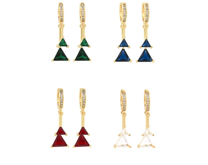 18K Gold Filled Triangle Earrings,Gold Triangle Earrings,CZ Triangle Earrings,Gift for Her