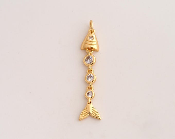 18K Gold Filled Fishbone Charm,Dainty Fishbone Pendant,CZ Fishbone Pendant ,DIY Jewelry Supplies,40.2x7.2x3.2mm