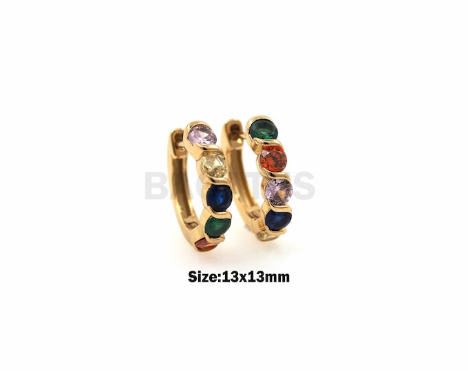 1Pair Colorful Zircon Earrings Minimalist Earrings Gold Earrings Everyday Earrings Rainbow Hoop Earrings Birthday Gifts For Ladies 13x13mm