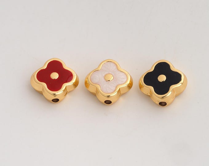 Gold Enamel Lucky Grass Beads, 18K Gold Filld Flower Beads,for Jewelry Making Supplies,15x6mm Hole 2.5mm