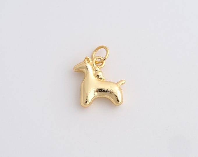 Gold Horse Pendant,Horse Necklace, 18K Gold Filled Animal Necklace, Wildlife Charm, DIY Jewelry Supplies, 16.7x13x3.7mm