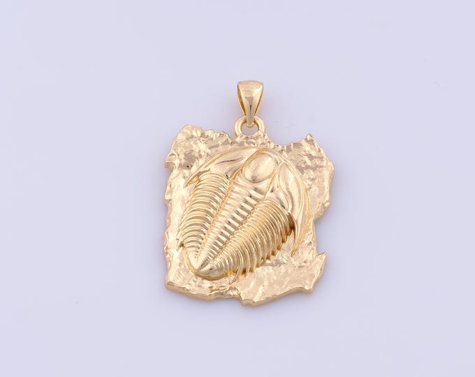 Fossil Pendant,18K Gold Filled Fossil Necklace, Fossil Pendant, DIY jewelry Making Accessories,33.5x23x4.5mm