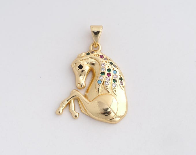 Gold Horse Pendant,Horse Necklace, 18K Gold Filled Animal Necklace, Wildlife Charm, DIY Jewelry Supplies, 30x21x3mm