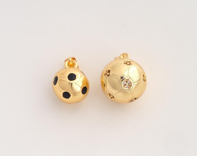 18K Gold Filled Football Charm,Dainty Enamel Sports Pendant,CZ Soccer Pendant ,DIY Jewelry Supplies,Big 21.6x14.8x14.8mm Small 19.4x12mm