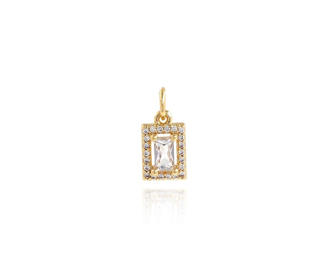 Square Pendant,18K Gold Filled Minimalist Necklace, Micropavé CZ Square Pendant, DIY jewelry Making Accessories,14.3x6.8x3mm