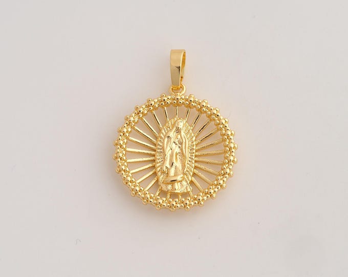 18K Gold Filled Virgin Mary Charm,Dainty Religious Pendant,Catholic Pendant ,DIY Jewelry Supplies,32.7x23.7x3.6mm