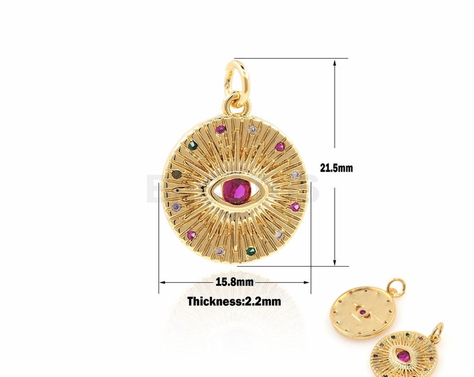 1PCS Gold Eye Medallion，Eye On Coin Necklaces Eye Charms For Jewerly Making 21.5x15.8x2.2mm