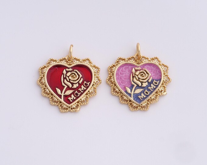 Heart Rose Flower Charms 18K Gold Filled Rose Pendant Rose Flower Necklace Flower Charm DIY Jewelry Making Supply 22x20x2mm