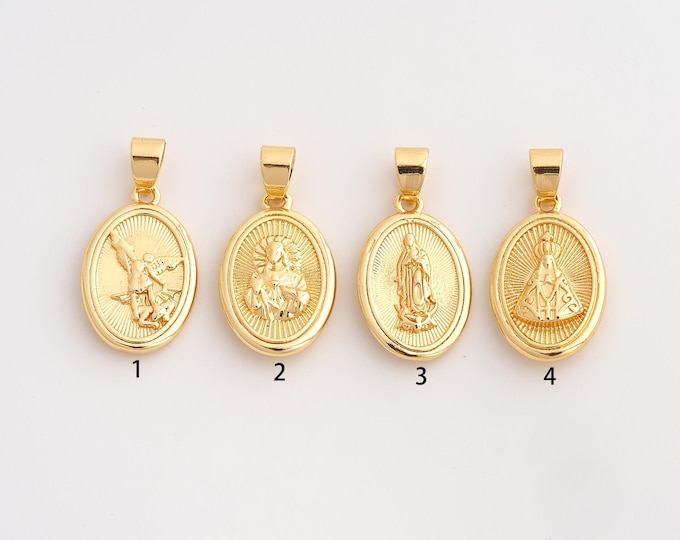 5 pcs 18K Gold Filled Pope Jesus Charm,Dainty Religious Pendant,San Miguel Virgin Mary Pendant ,DIY Jewelry Supplies,27x13.7x4.7mm