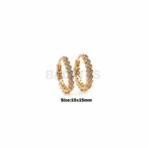 1Pair Micro-Pave Earrings 18K Diamond Hoop Earrings, Gold-Plated Micro-Pave Earrings Round Double-Sided Diamond Cartilage Earrings 15x15mm