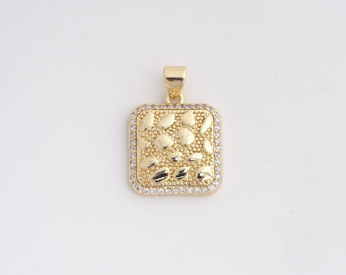 18K Gold Filled Square Charm, Micropavé CZ Square Pendant,Square Necklace Charm, DIY Jewelry Supplies, 23.7x17x3mm