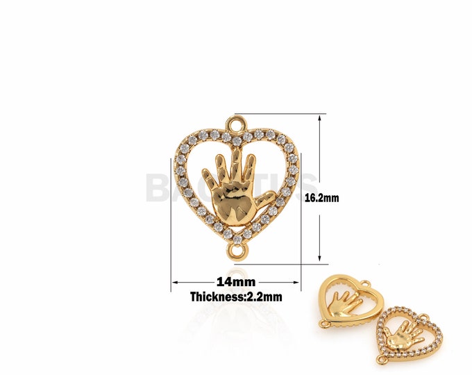 1PCS Connector Palm Connector Love Connector White Zircon DIY Jewelry Making Micro-Pave Connector Charm Necklace Connector 14x16.2x2.2mm