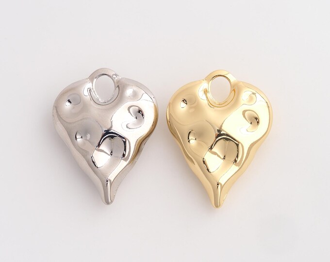 18K Gold Filled Heart Charm, Love Pendant,Heart Necklace Charm, DIY Jewelry Supplies, 34x25.8x9.3mm
