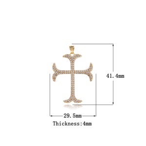 Cross Charm, 18K Gold Filled Cross Necklace, Religious Charm, Micro Pave CZ Christian Charm, DIY Jewelry Supplies, 41.4x29.5x4mm