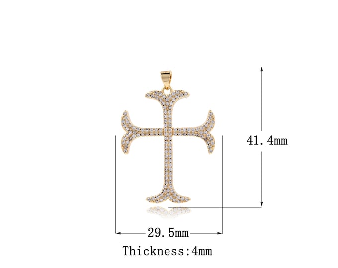Cross Charm, 18K Gold Filled Cross Necklace, Religious Charm, Micro Pave CZ Christian Charm, DIY Jewelry Supplies, 41.4x29.5x4mm