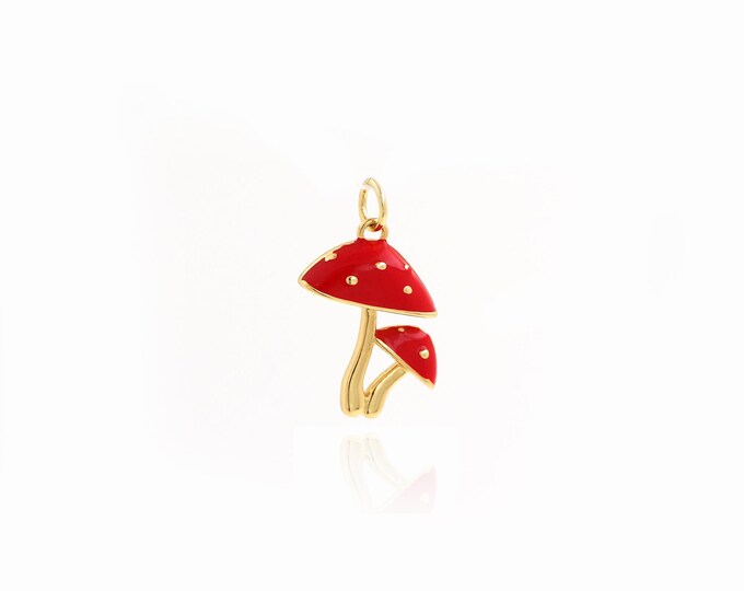 18K Gold Filled Mushroom Pendant,Gold Dainty Mushroom Charms,Enamel Charms,DIY Jewelry Making Supply,23x16x3.8mm