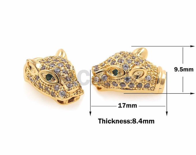 1pcs Leopard head beads,CZ Micro Pave Animal spacer beads,DIY bulk Jewelry Findings 8.4x9.5x17mm