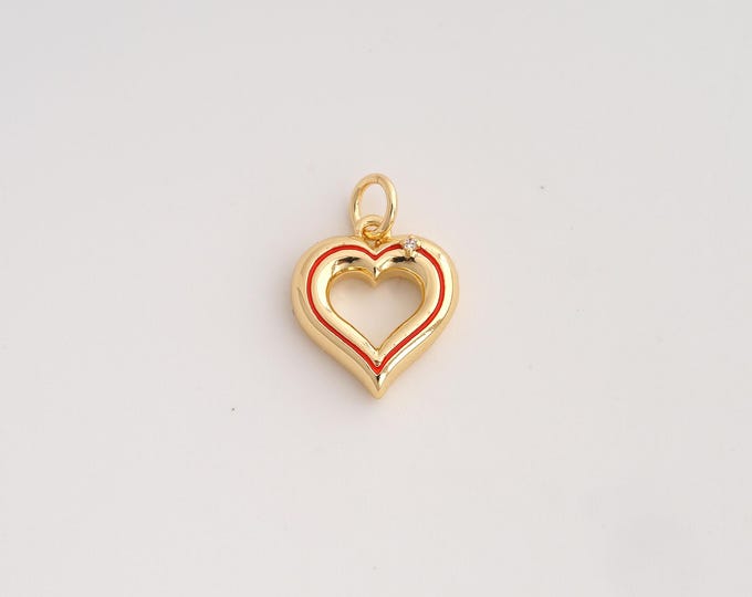 18K Gold Filled Heart Charm,Dainty Enamel Love Pendant,CZ Heart Pendant ,DIY Jewelry Supplies,18x12.7x3.5mm