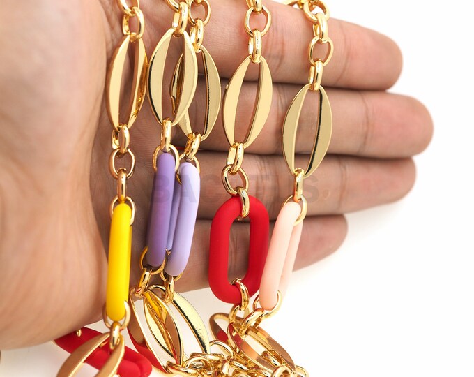 1 Meter, 18K Gold Filled Acrylic Necklace, Box Chain, Layered Necklace, Oval Chain, Gold Layered Necklace
