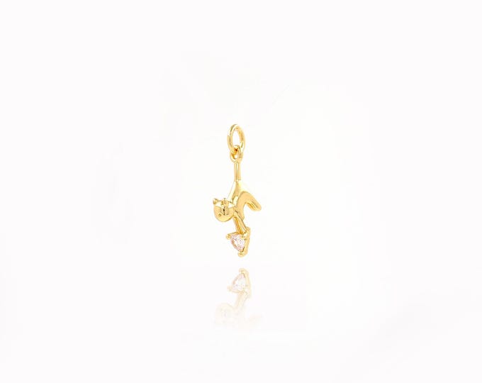 18K Gold Filled Cat Pendant,MicroPaved CZ Cat Charms,Animal Necklace for DIY Jewelry Making Supplies,21.5x9x3.5mm