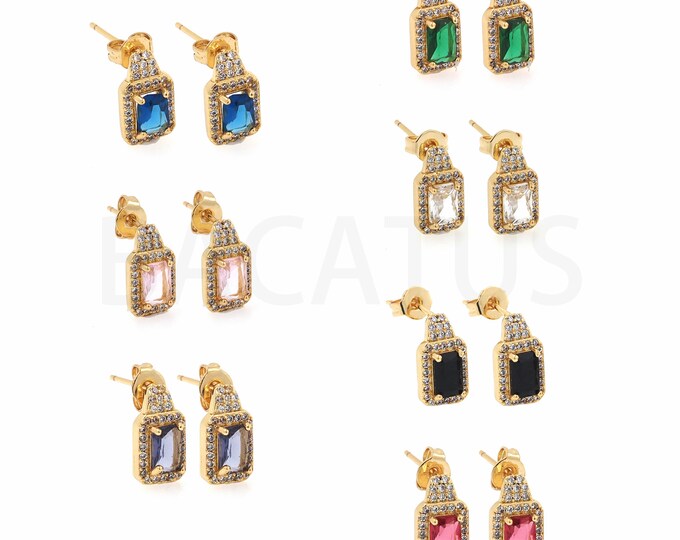 18K Gold Filled Dainty Stud Earrings,MicroPavé CZ Fashion Stud Earrings,Square Stud Earrings,Gift For Her,Mini Stud Earrings,7x12.5x3.5mm