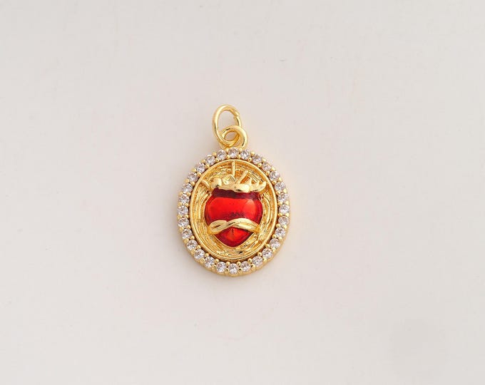 18K Gold Filled Heart Charm,Dainty Enamel Love Pendant,CZ Heart Pendant ,DIY Jewelry Supplies,22x13.3x4mm