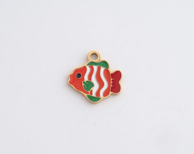 Stainless Steel Fish Pendant,Marine Life Charms,Enamel Fish Charm Bracelet Necklace for DIY Jewelry Making Supply,14x13.8x1.2mm