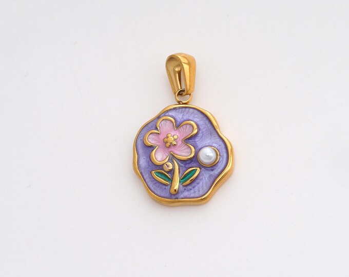 Stainless Steel Flower Pendant,Enamel Flower Charms,Flower Charms for DIY Jewelry Making Supply,27x17x4.5mm