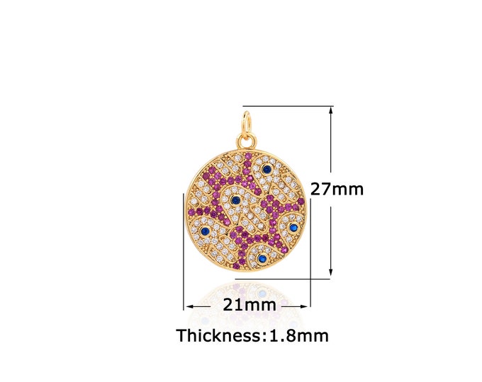 18K Gold Filled Hand pendant,Gold Dainty Round Charms,Simple pendant Bracelet Necklace for DIY Jewelry Making Supply